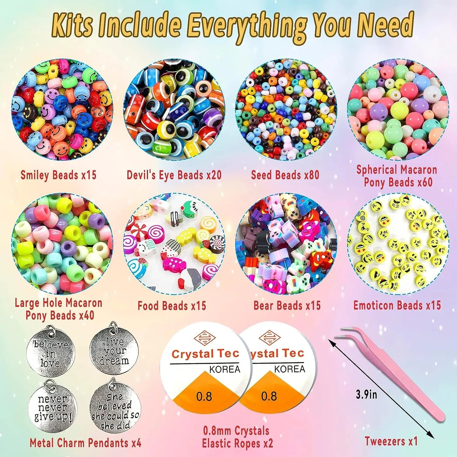 3600pcs 15 Colors Waterproof Polymer Clay Beads Kit for Jewelry