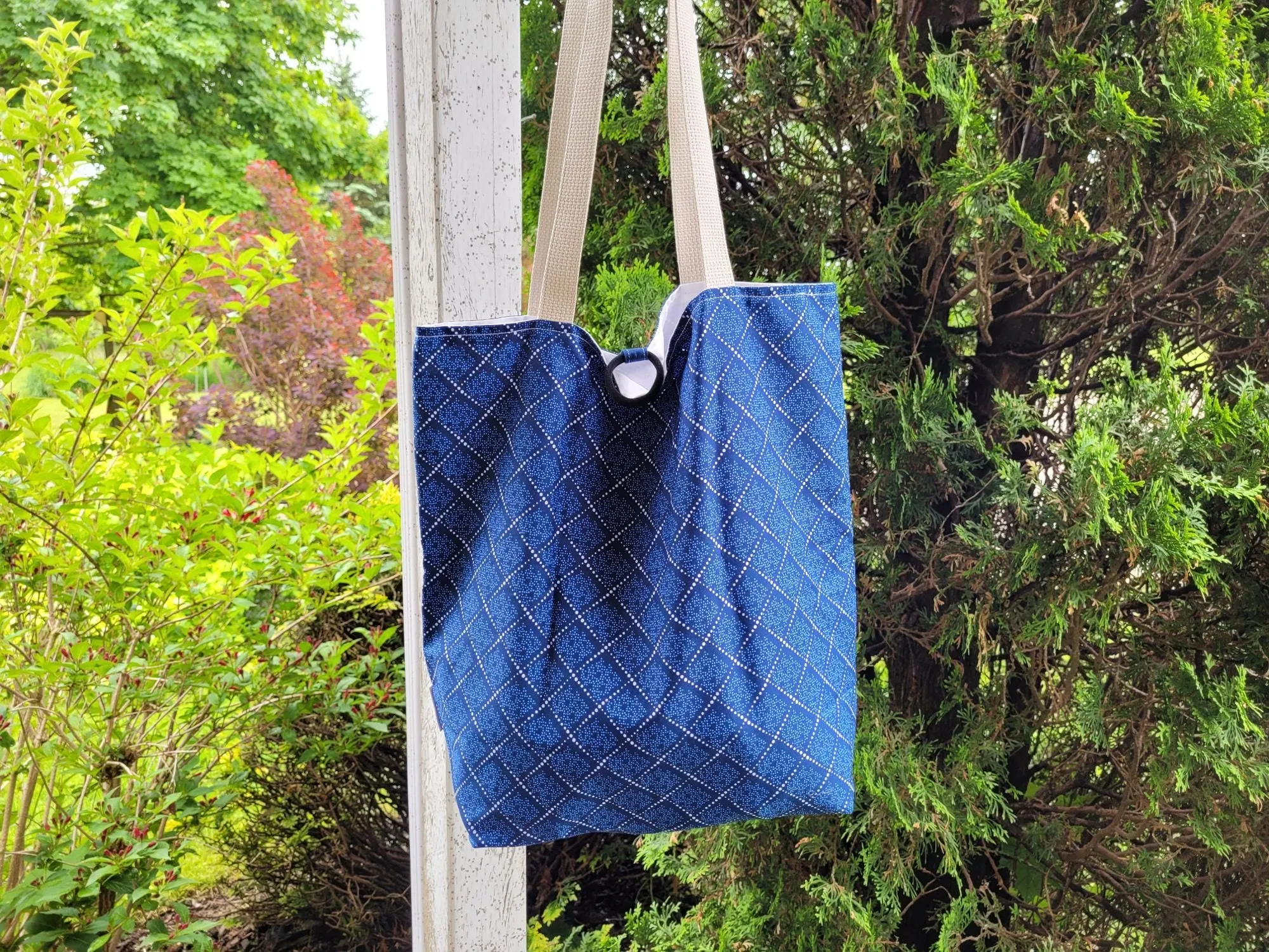 Basic Navy Blue Tote Bag, Reusable Compact Shopping Bag for Purse