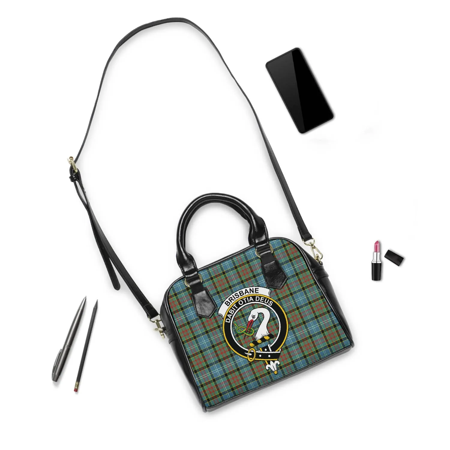 Brisbane Tartan Shoulder Handbags with Family Crest