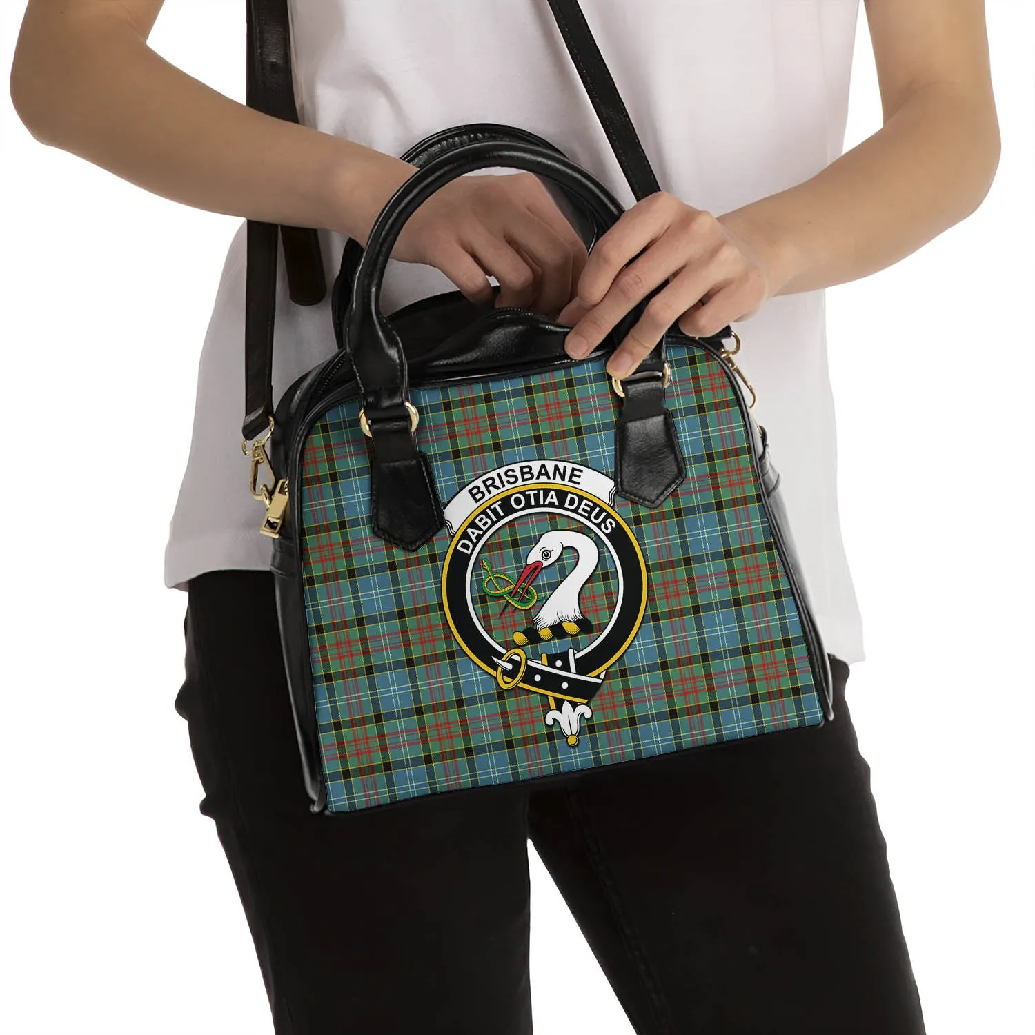 Brisbane Tartan Shoulder Handbags with Family Crest