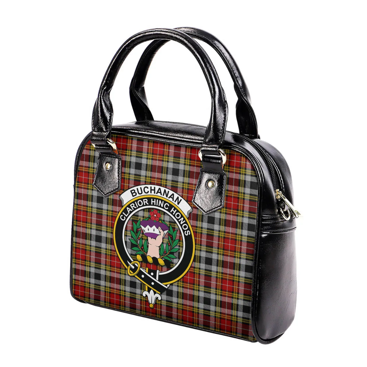 Buchanan Old Dress Tartan Shoulder Handbags with Family Crest