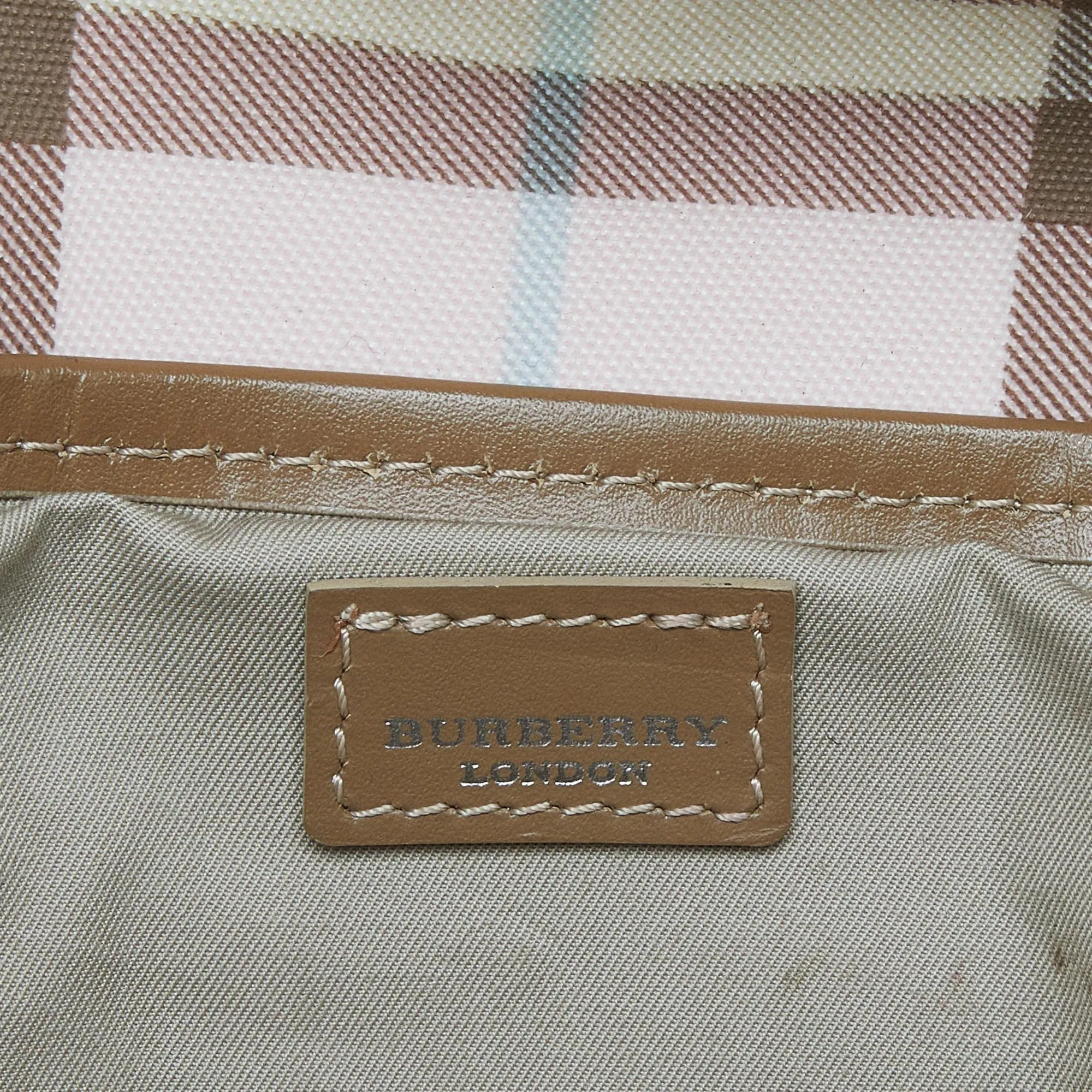 BURBERRY Pink/Beige House Check PVC and Leather Buckle Flap Wristlet Clutch