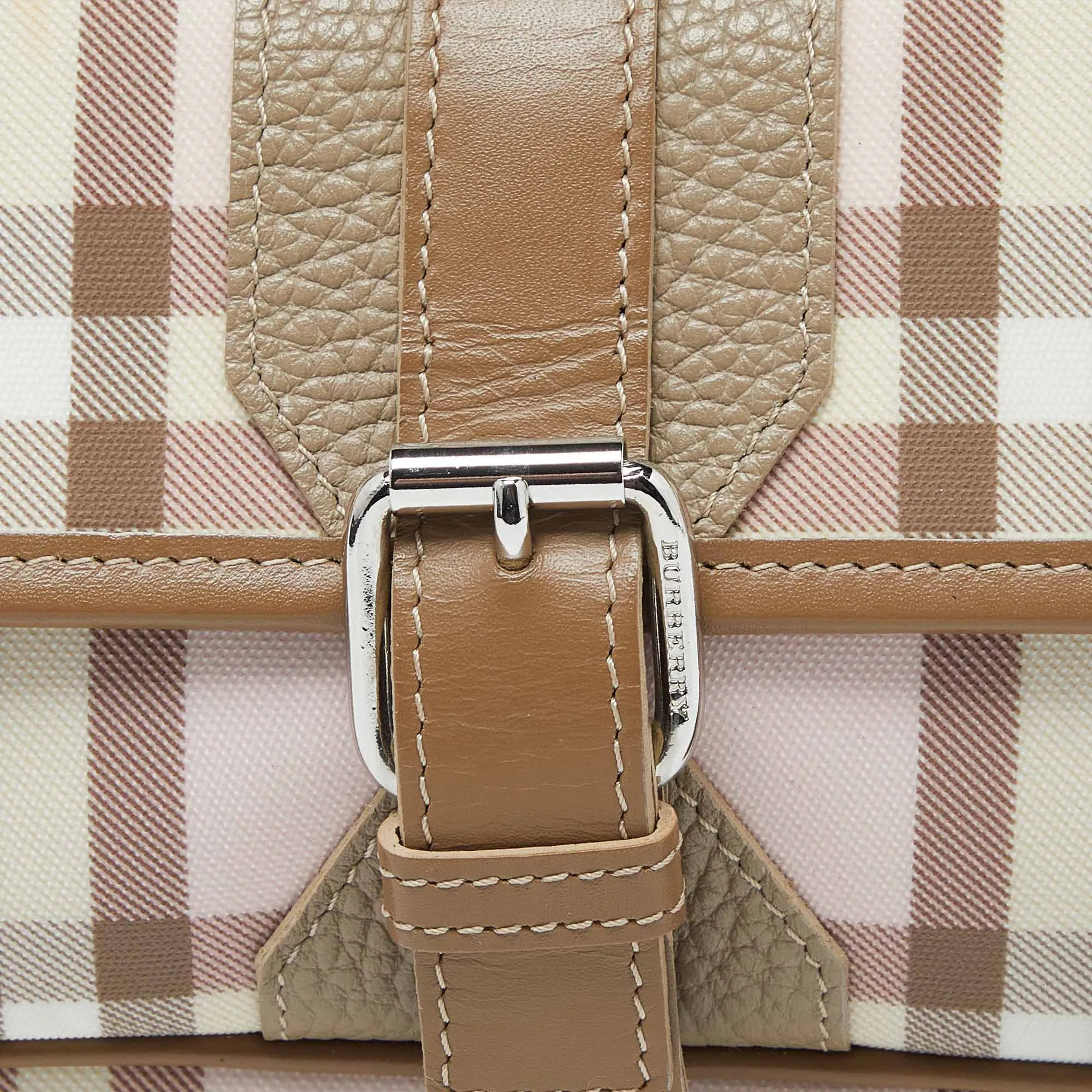 BURBERRY Pink/Beige House Check PVC and Leather Buckle Flap Wristlet Clutch