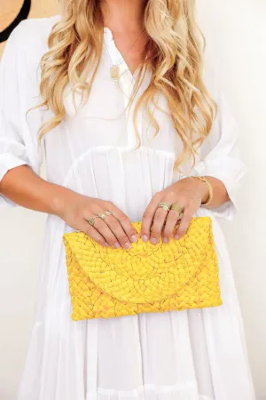 Cabana Raffia Clutch - Lemon