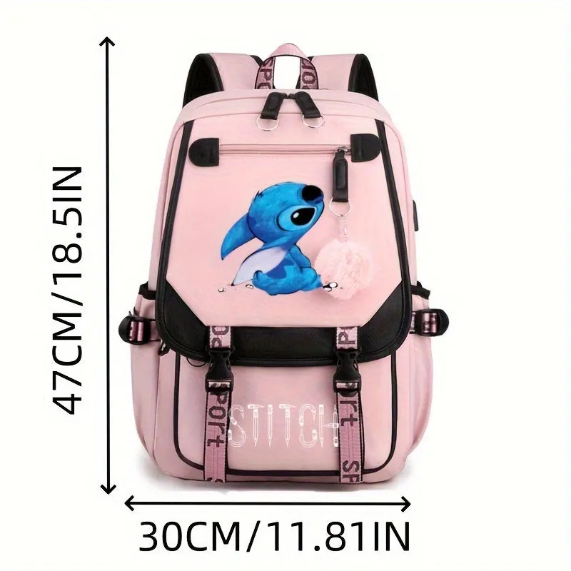 Cartoon Stitch Backpack with USB Charging Port – Perfect School Bag for Students