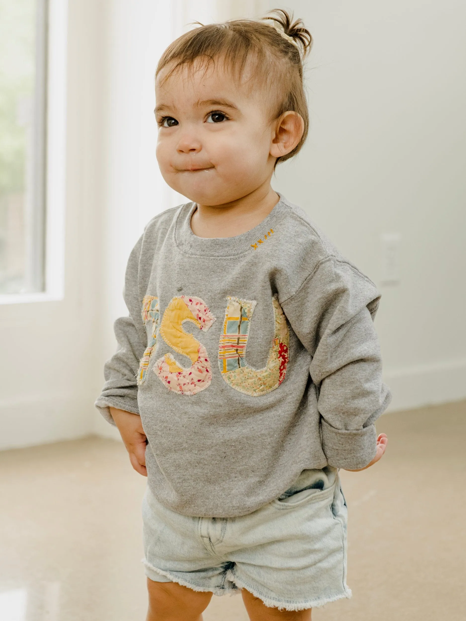 Children's OSU Quilt Applique Gray Sweatshirt