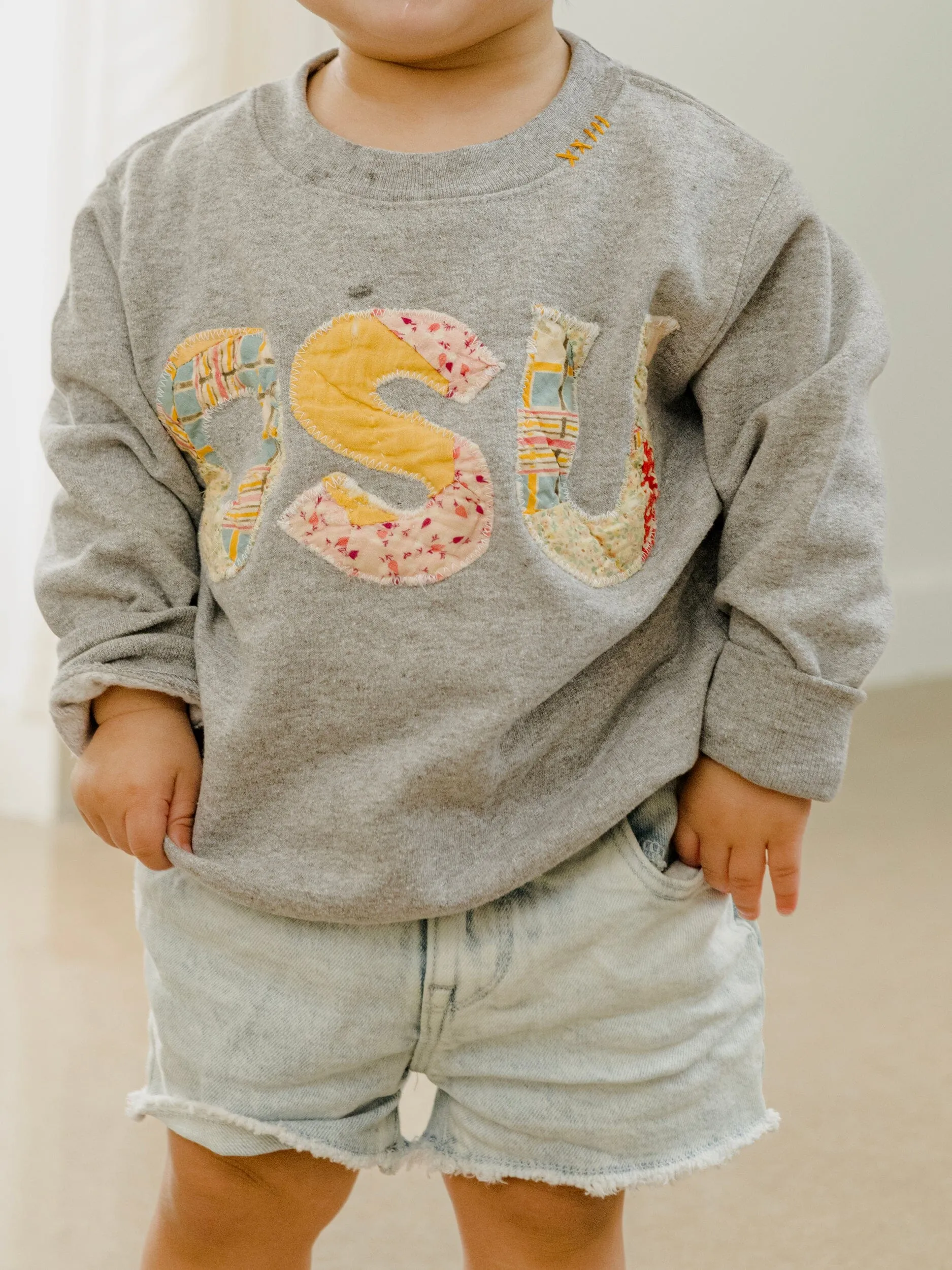 Children's OSU Quilt Applique Gray Sweatshirt