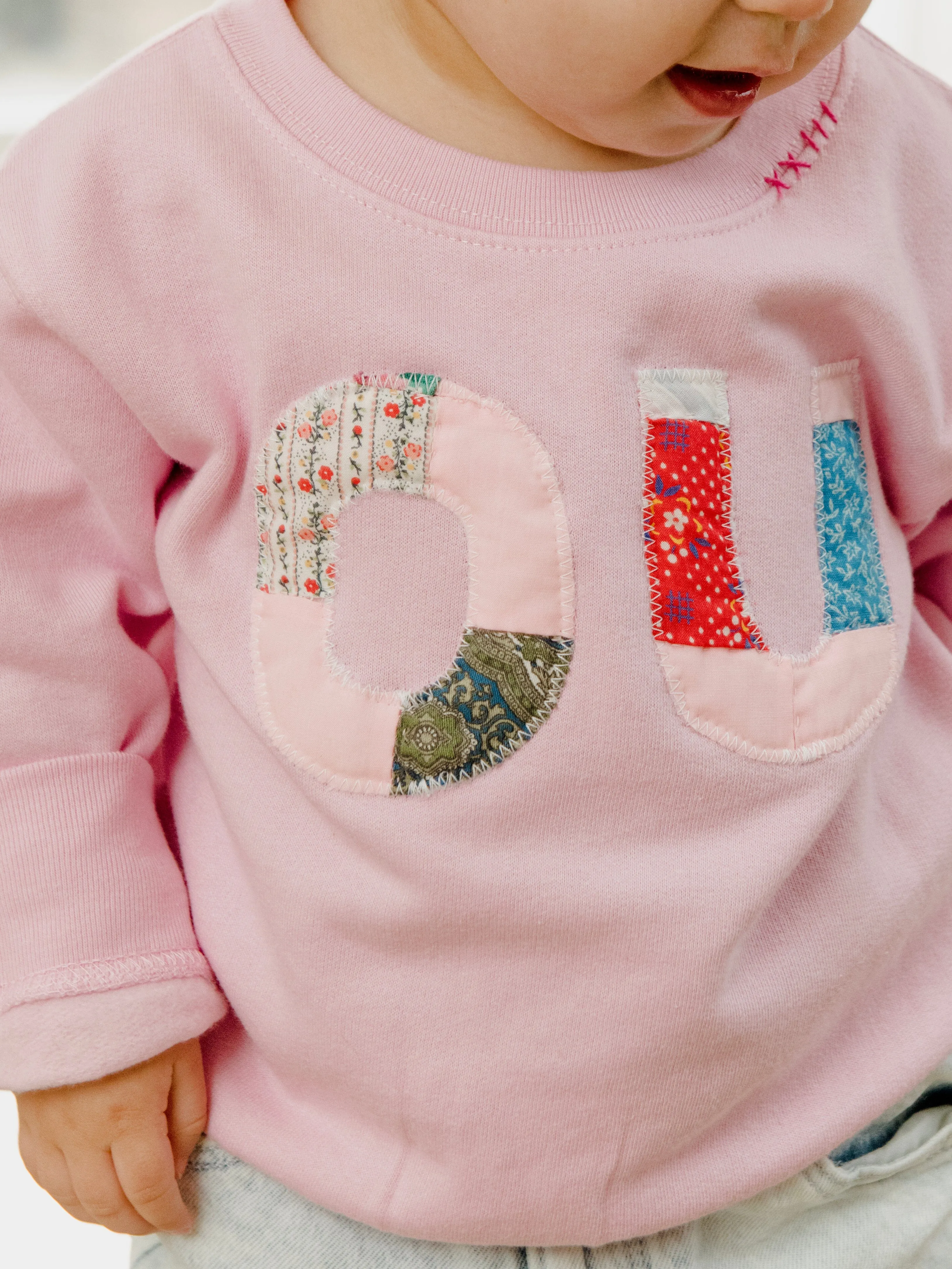 Children's OU Quilt Applique Pink Sweatshirt