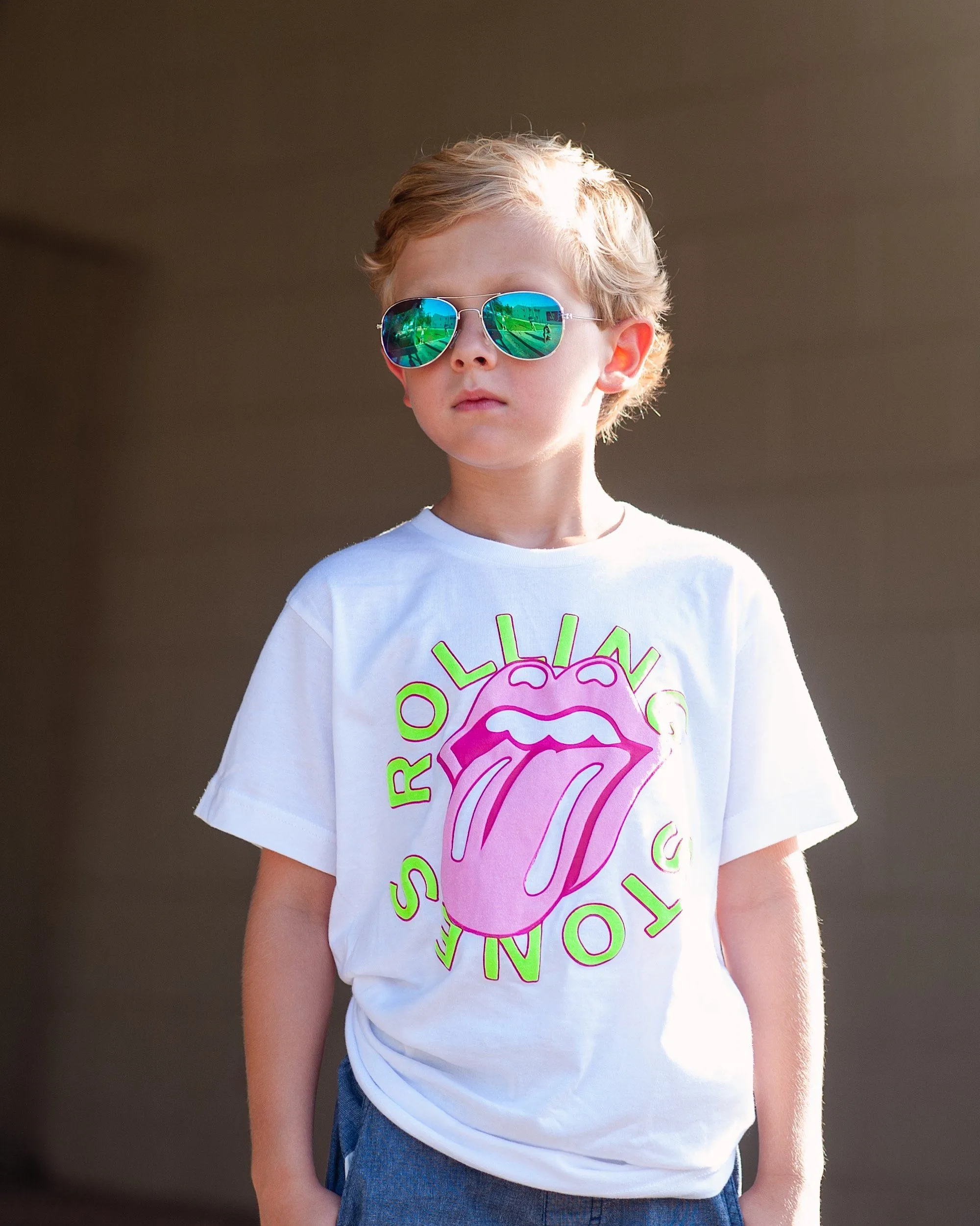 Children's Rolling Stones Neon Puff Classic Lick White Tee