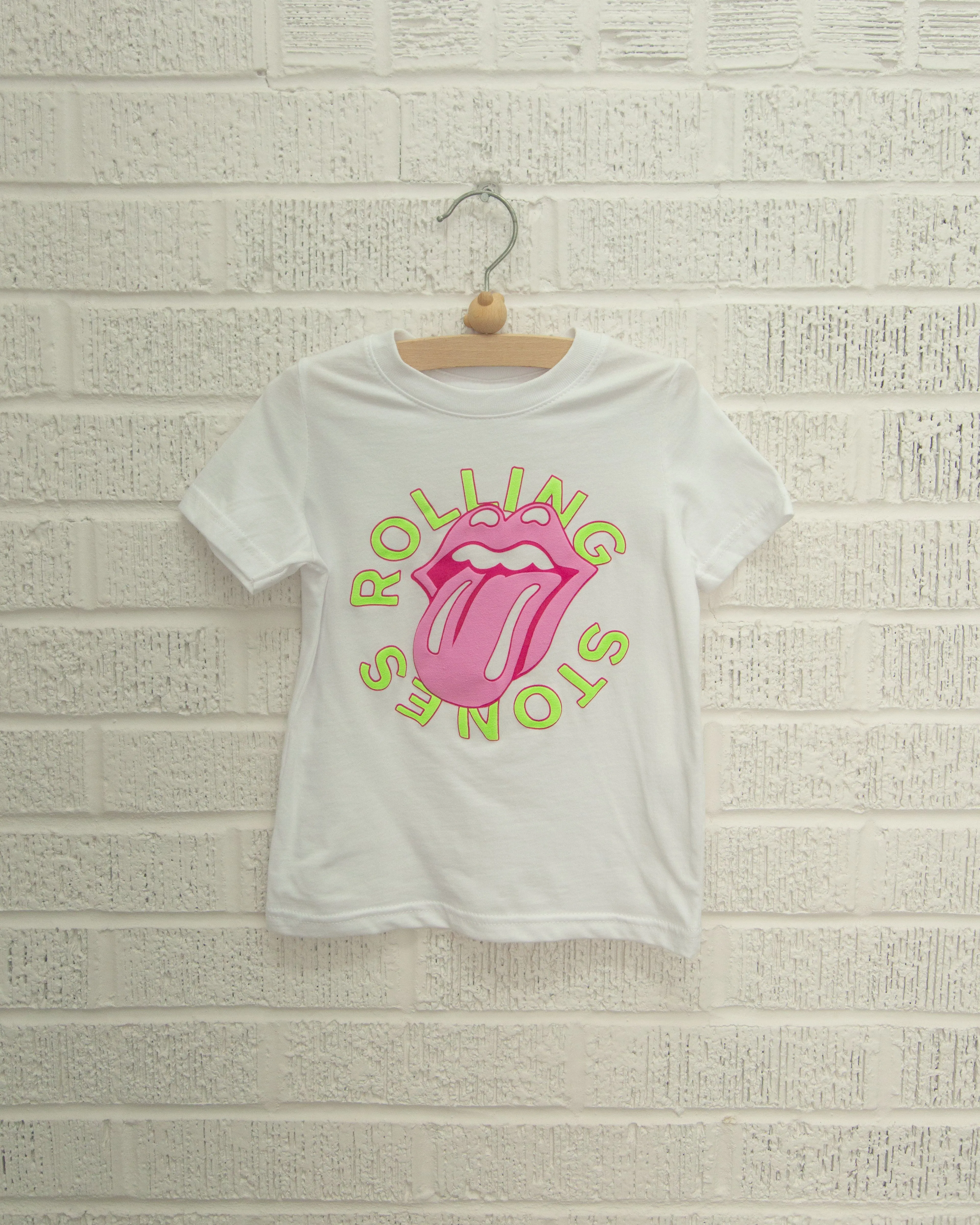 Children's Rolling Stones Neon Puff Classic Lick White Tee