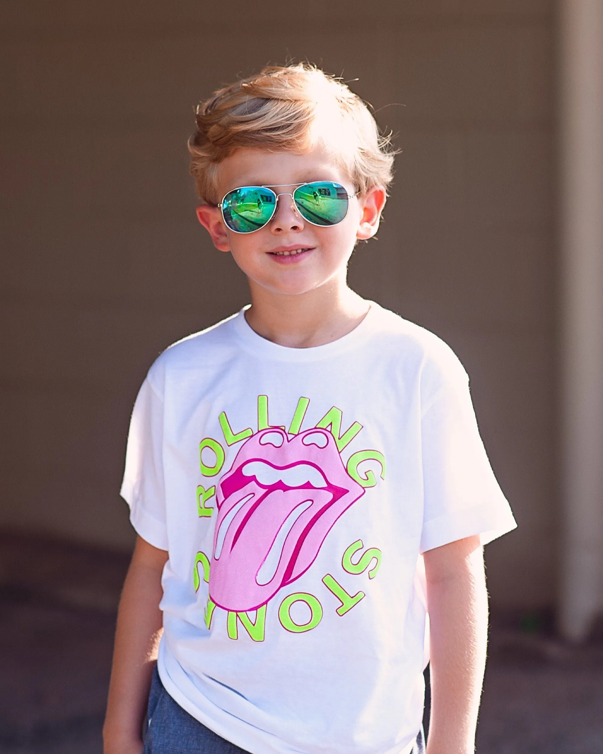 Children's Rolling Stones Neon Puff Classic Lick White Tee