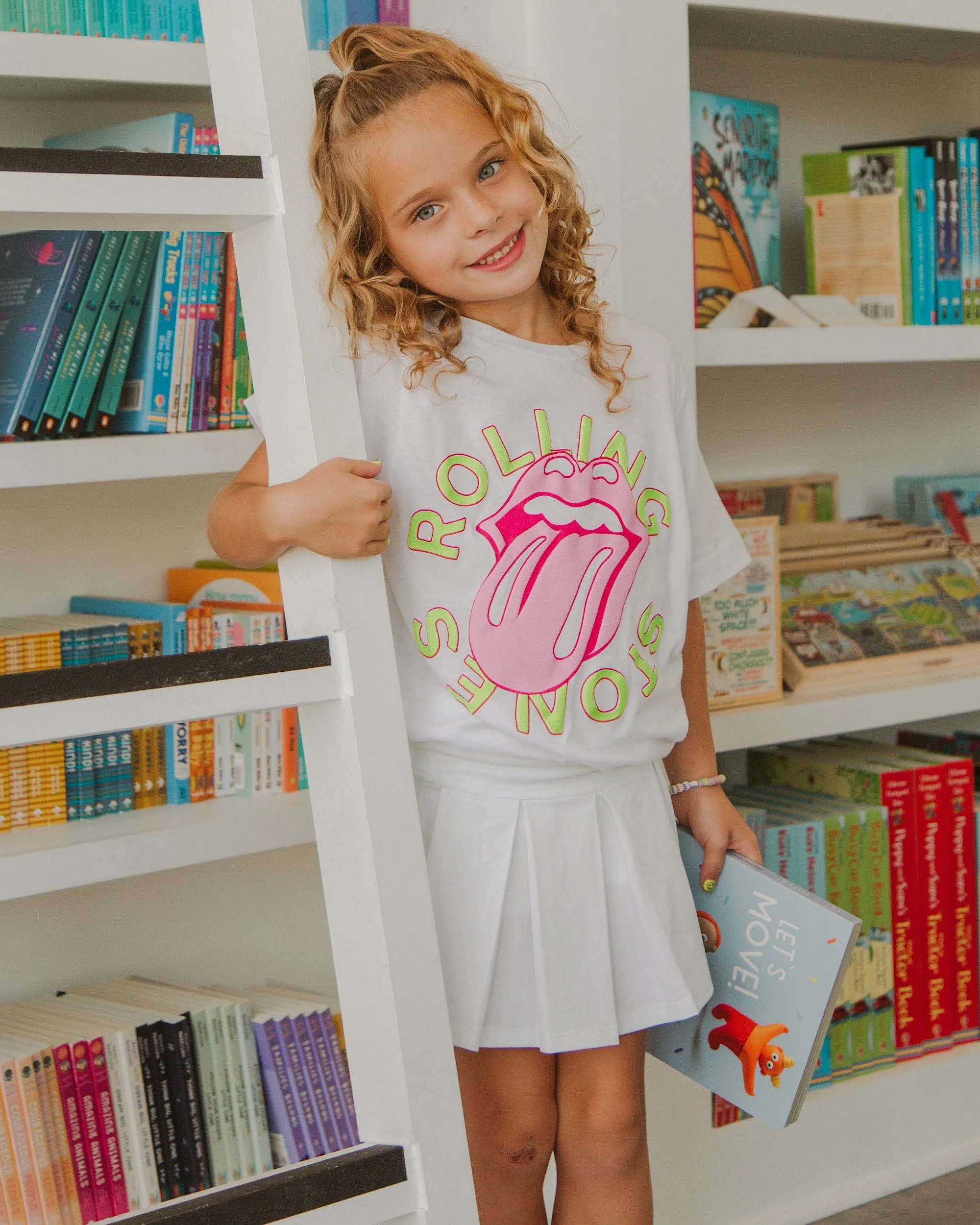 Children's Rolling Stones Neon Puff Classic Lick White Tee