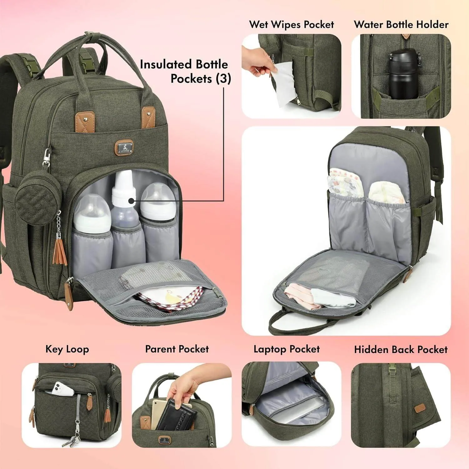 Diaper Bag Backpack with Portable Changing Pad