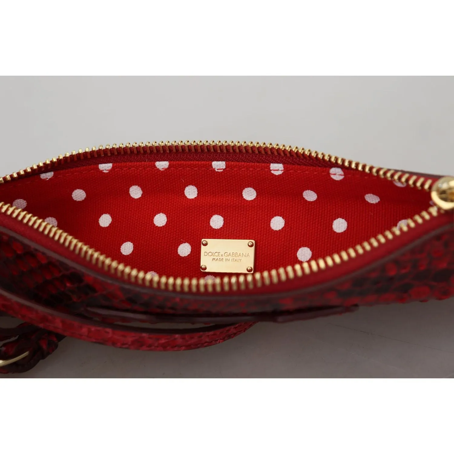 Dolce & Gabbana Elegant Red Leather Ayers Snake Clutch