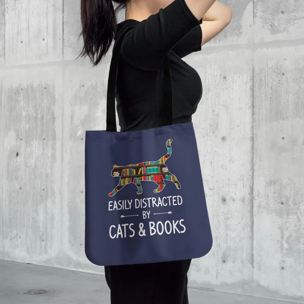 Easily Distracted By Cats And Books Book Lovers Gift TBF40