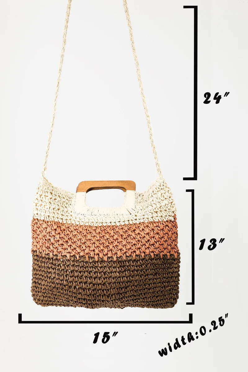 Fame Color Block Double-Use Braided Tote Bag