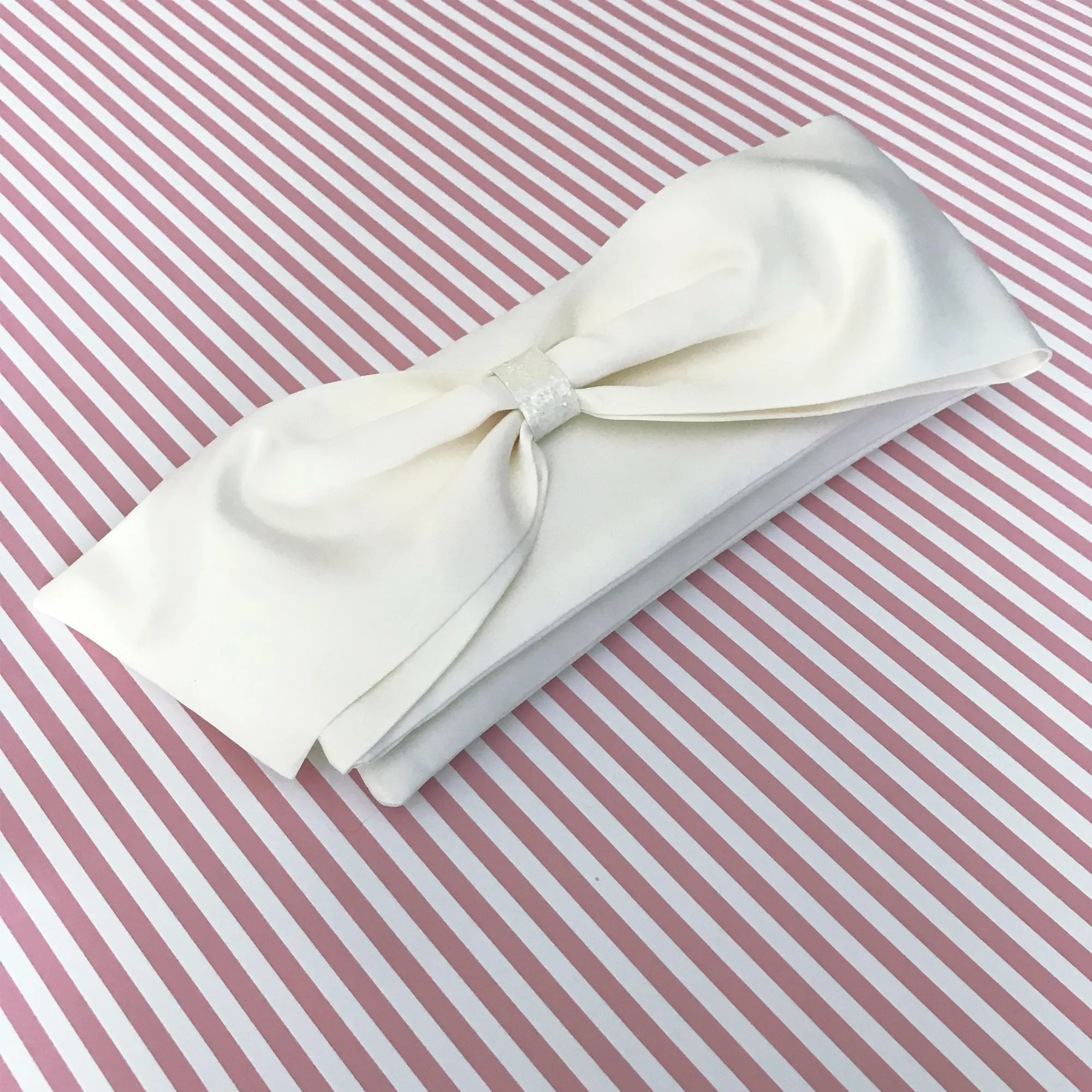 Ivory satin bow wedding day clutch QUINN