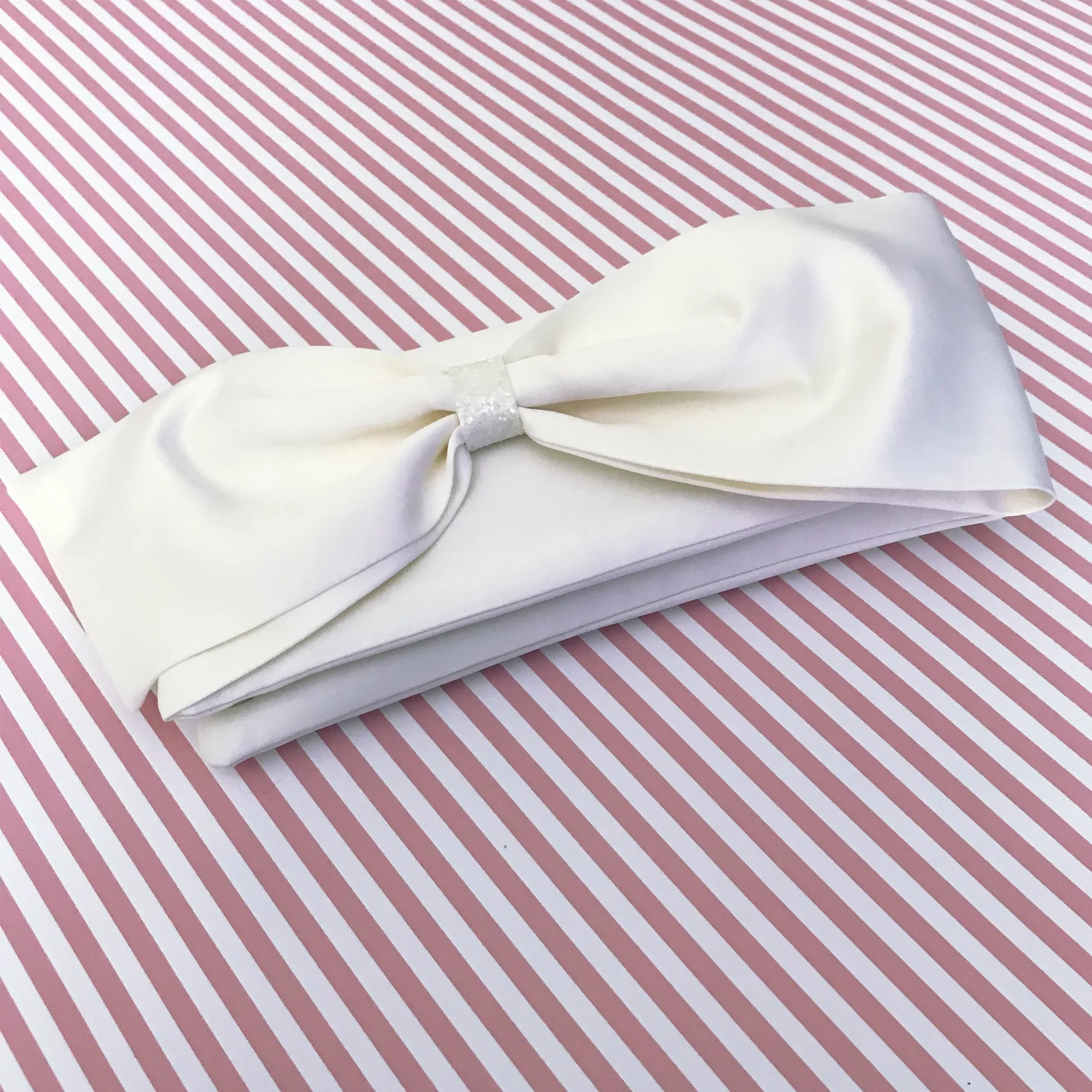 Ivory satin bow wedding day clutch QUINN