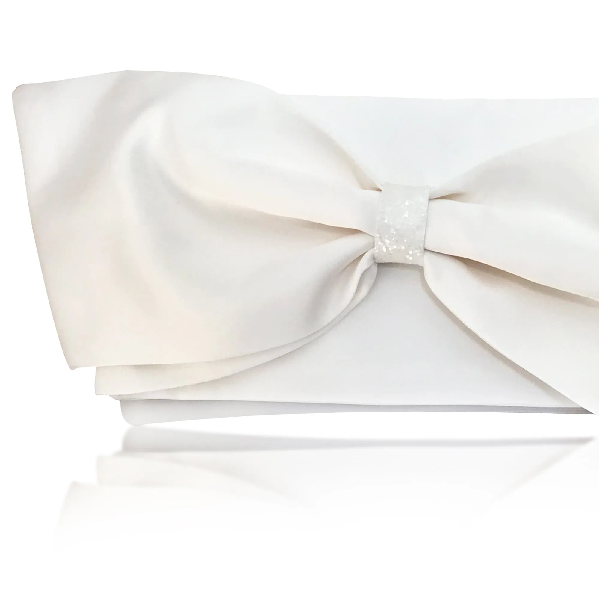 Ivory satin bow wedding day clutch QUINN