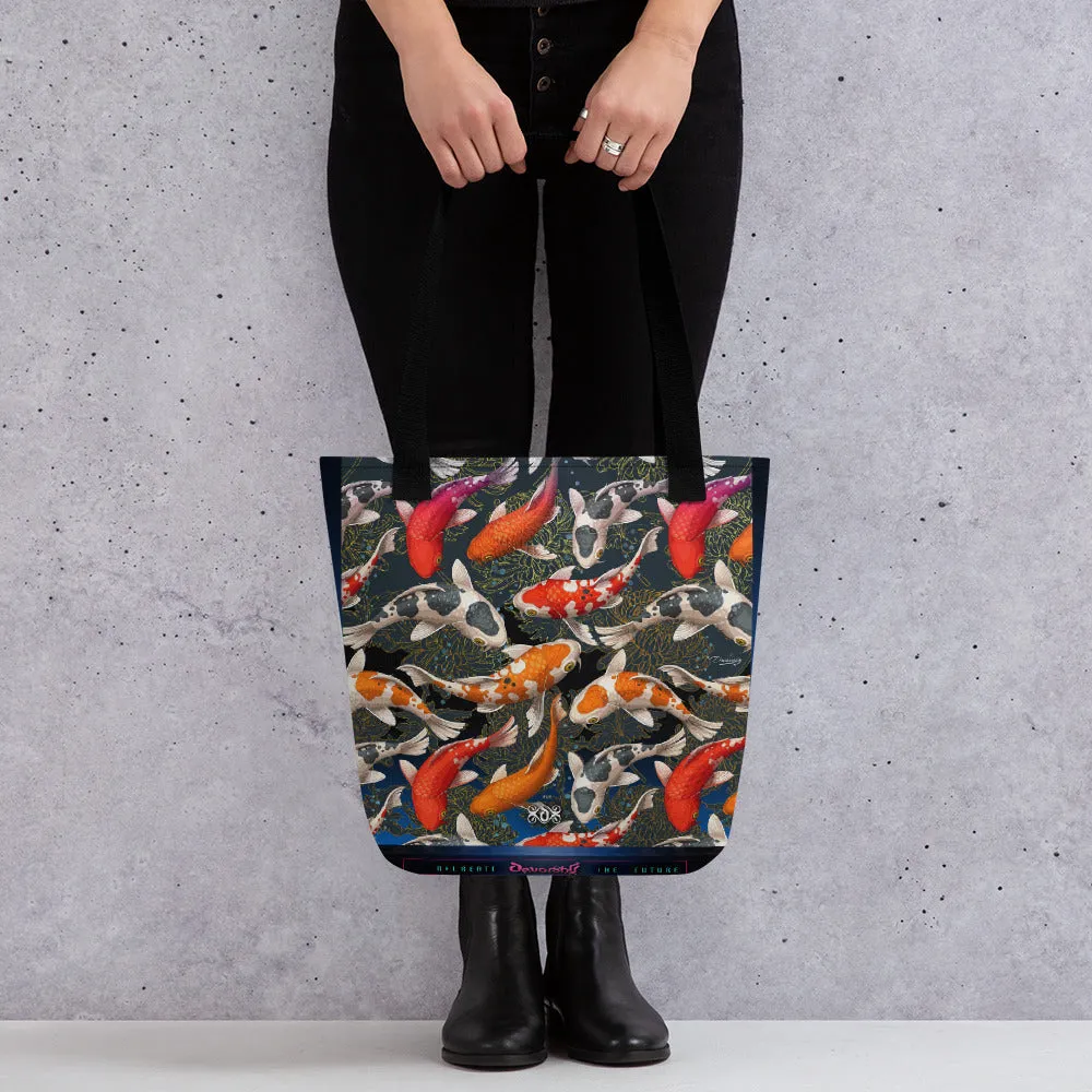 Japanese Koi Fish Bag Canvas Tote Bag Koi Fish Handbag Fish Print Tote Bag in 3 Sizes | 11154