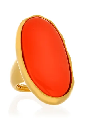 KENNETH JAY LANE BUTTON Oval Gold Coral Ring