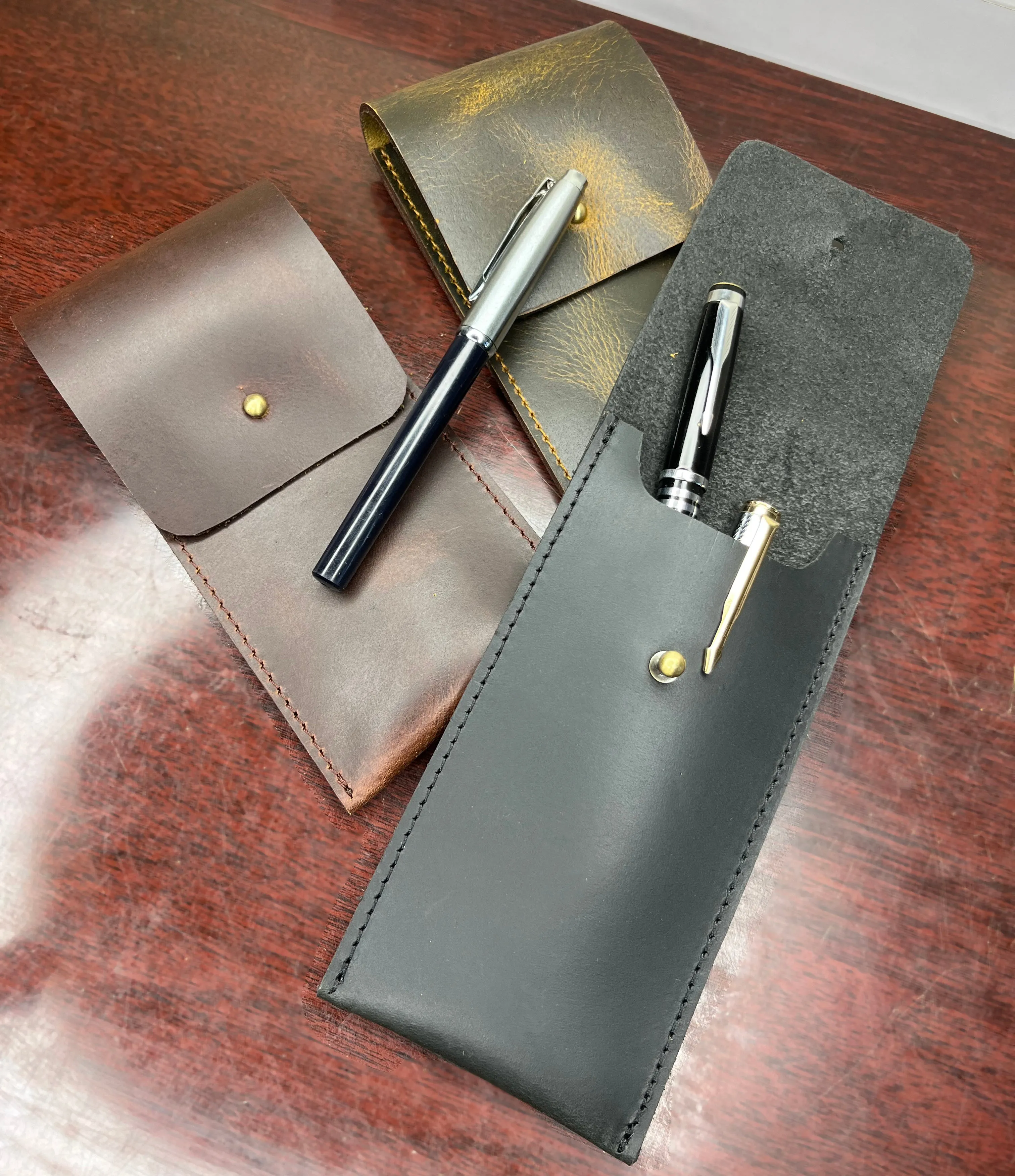 Leather Pen Case - Handmade Pen Protective Sleeve Cover (Antique Brown)