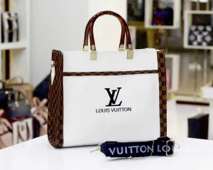 Louis Vuitton Women's Handbag with Brand Tag and Belt (White) Design C