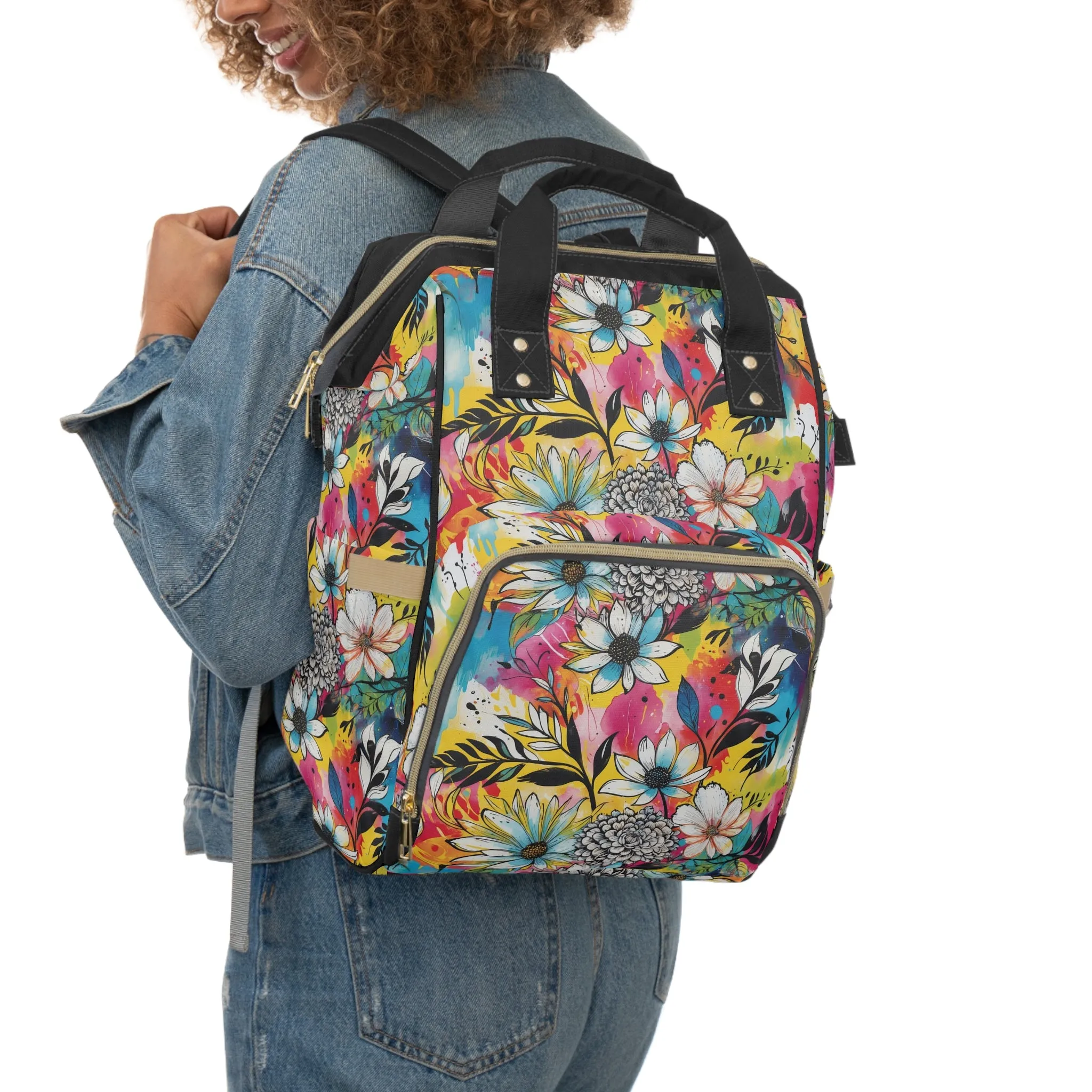 Multufunctional  Backpack - Colorful Abstract Floral Pattern