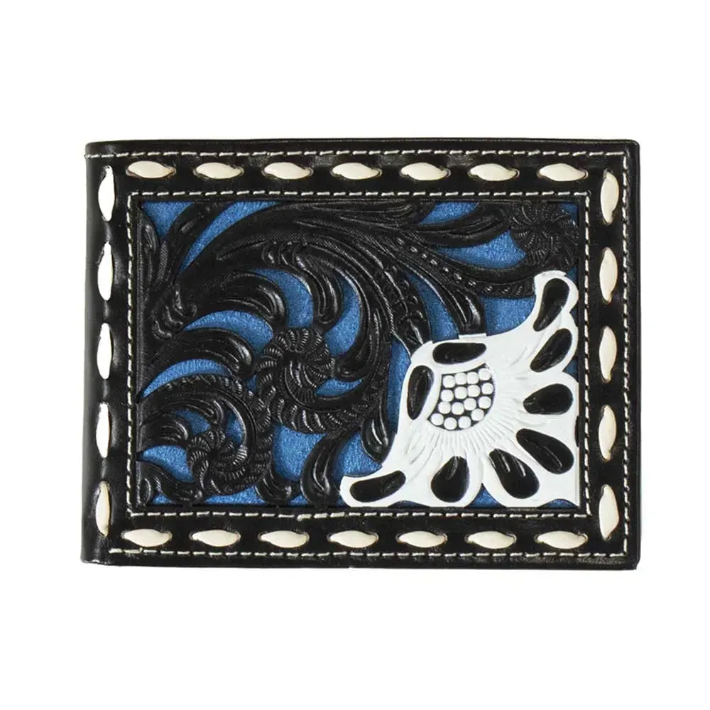 Nocona Floral Filigree (Black / Blue) - Men's Bi-Fold Wallet