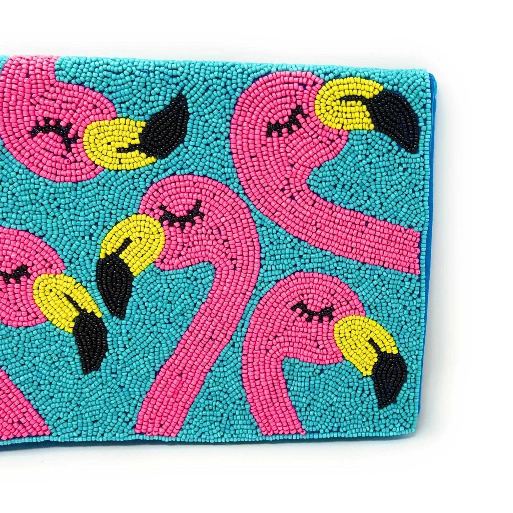 Pink Flamingo Beaded Clutch Purse