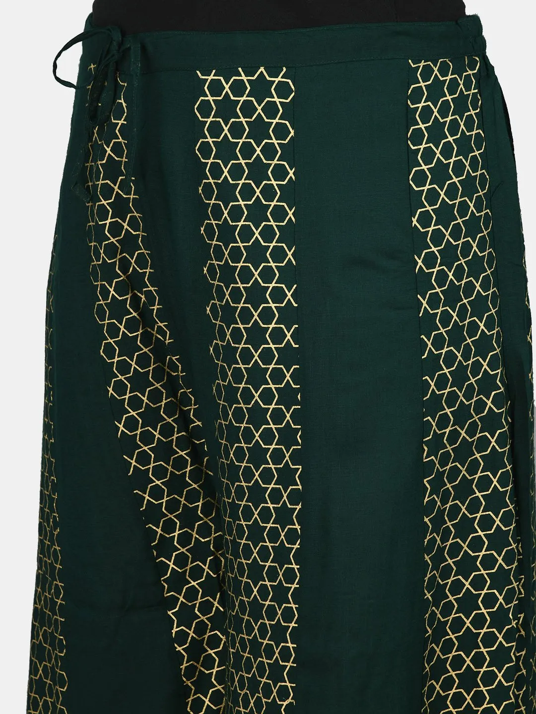 Plus Size Embellished Bottle Green & Gold Kurta Sharara Set