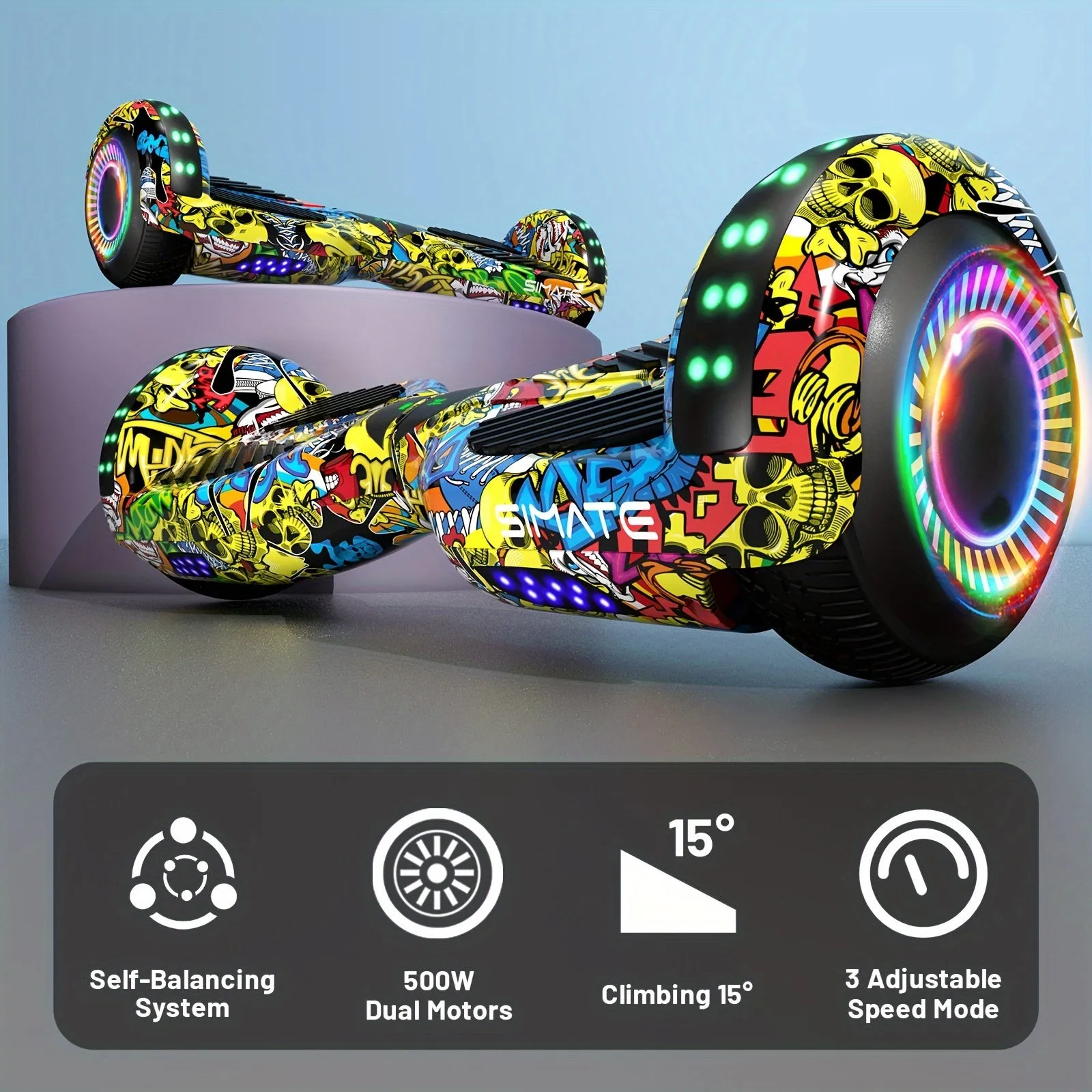 SIMATE 6.5" Hoverboard with Colorful LED Lights, Self Balancing Hover Boards for All Ages