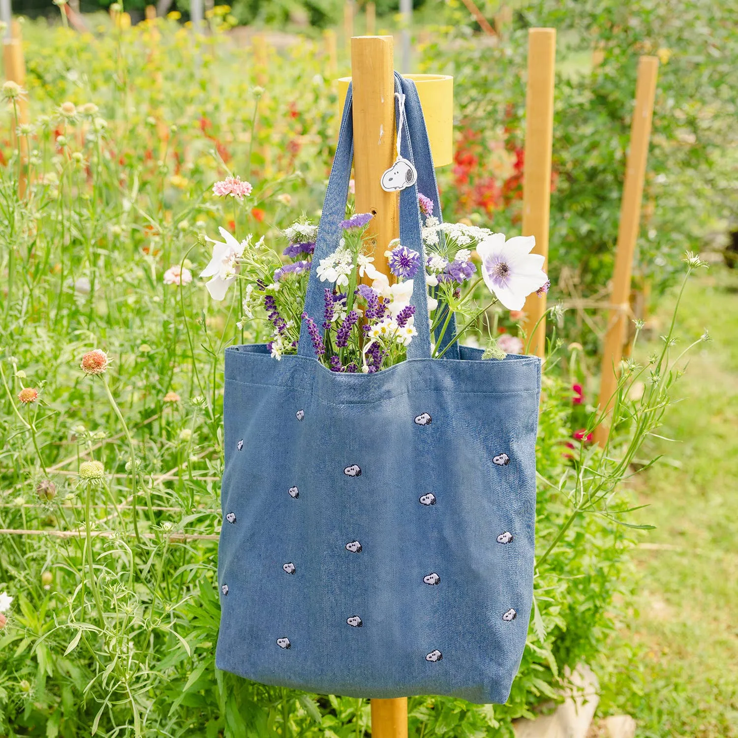 Snoopy Embroidered Tote Bag in Denim