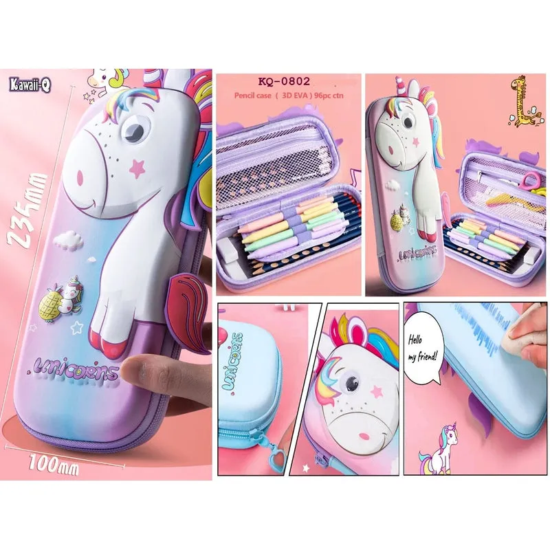 Unicorn Pencil Case Compass with Compartments - Assorted Colours