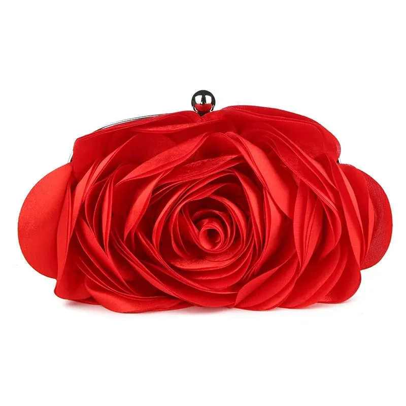 Women's Elegant Rose Flower Evening Clutch Handbag