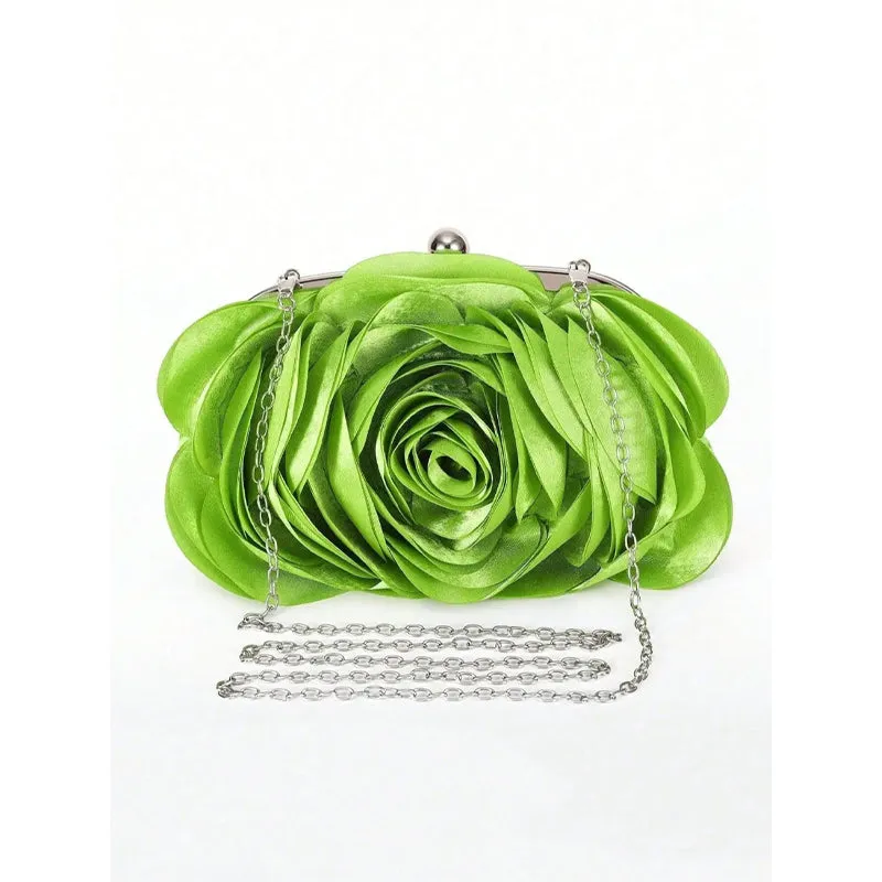 Women's Elegant Rose Flower Evening Clutch Handbag