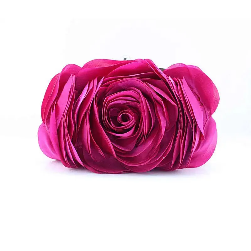 Women's Elegant Rose Flower Evening Clutch Handbag