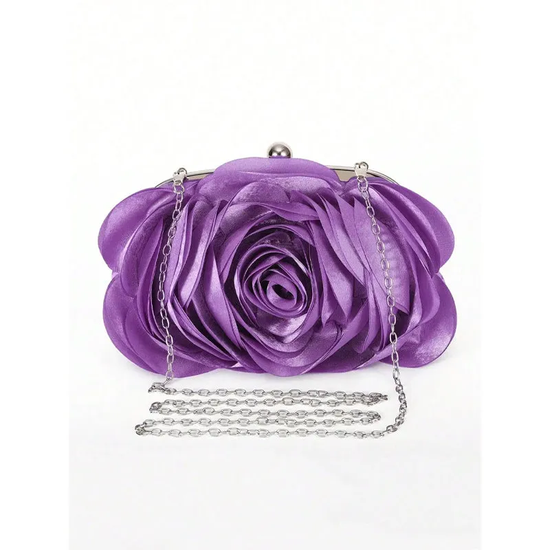 Women's Elegant Rose Flower Evening Clutch Handbag